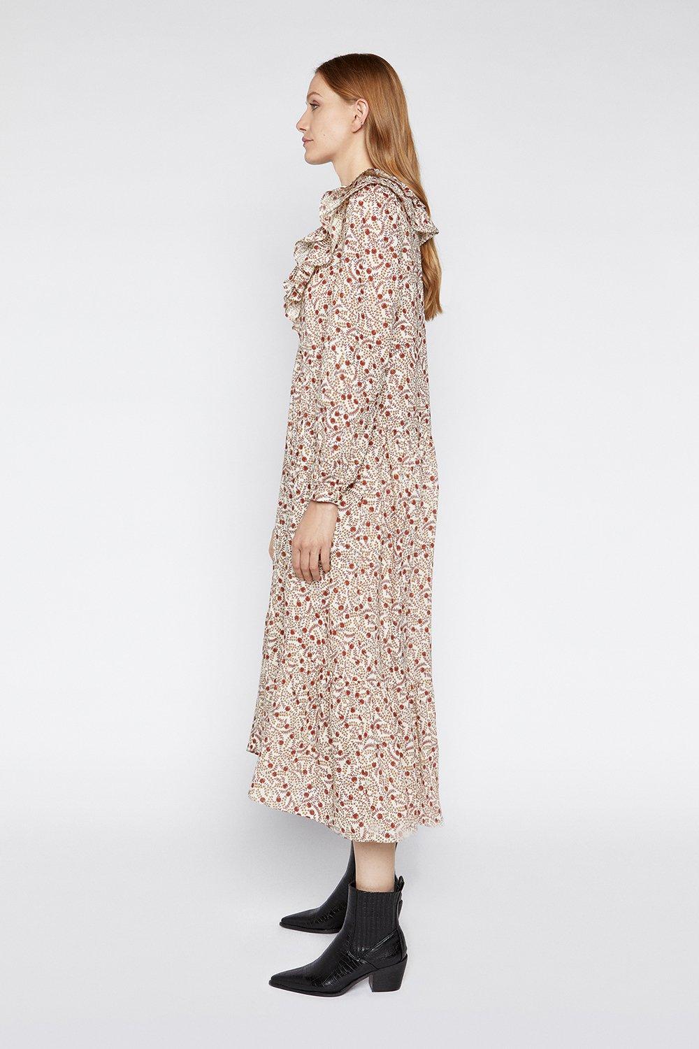 Floral Swirl Ruffle Midi Dress | Warehouse